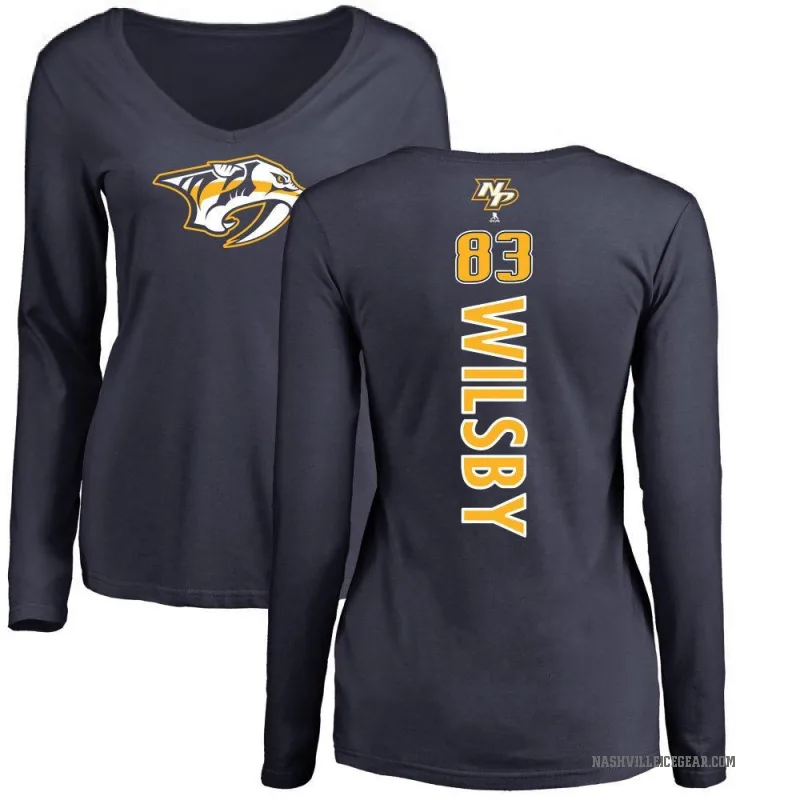 Adam Wilsby Women's Navy Nashville Predators Backer Long Sleeve T-Shirt -